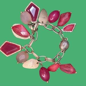 Chico's Gold Red and Pink Gemstone Bracelet with a magnetic clasp.